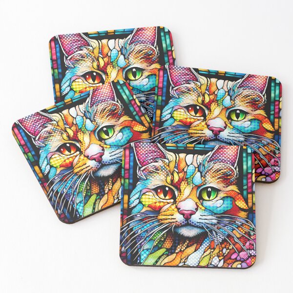 Item preview, Multicolor Stained Glass Cat 708 designed and sold by artbylucie.