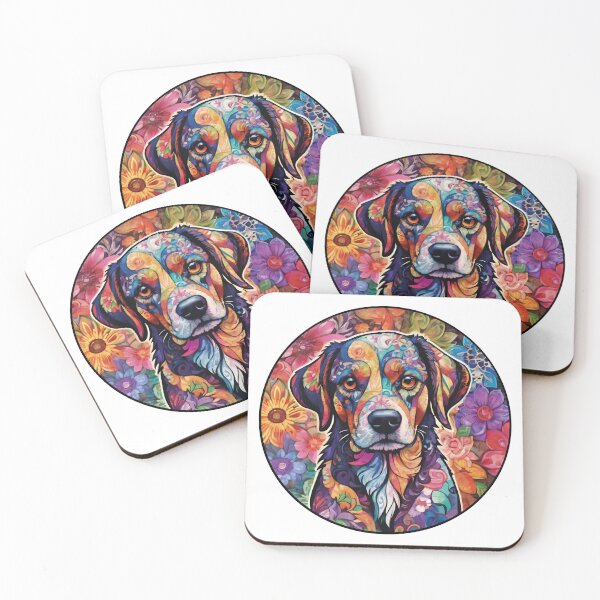 Item preview, Colorful dog with floral pattern, round shape designed and sold by MauraMeadow.