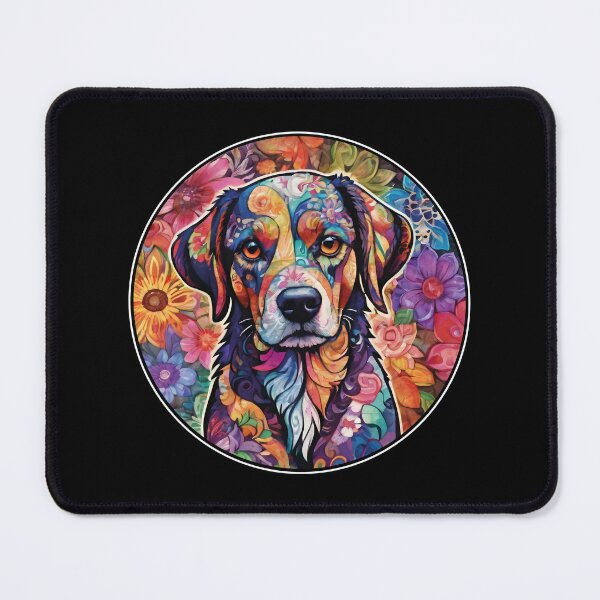 Item preview, Colorful dog with floral pattern, round shape designed and sold by MauraMeadow.