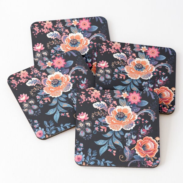 Item preview, Dark Blue Vintage Colorful Pink Floral Pattern designed and sold by bennievee.
