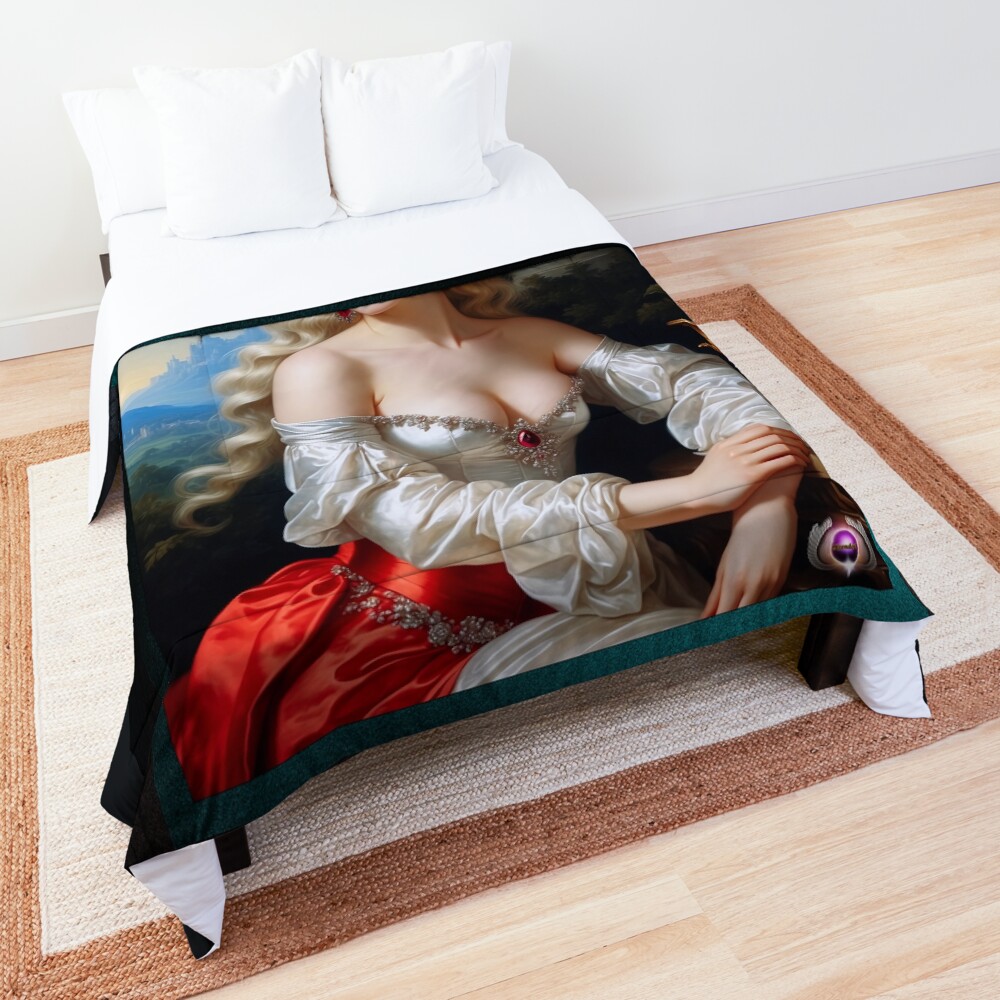 The Enchantress Of Desire AI Concept Art by Xzendor7 - An Alluring Glimpse Of Elegance 3 The Enchantress Of Desire Gorgeous AI Concept Art Portrait by Xzendor7 Decorative Comforter Art Print