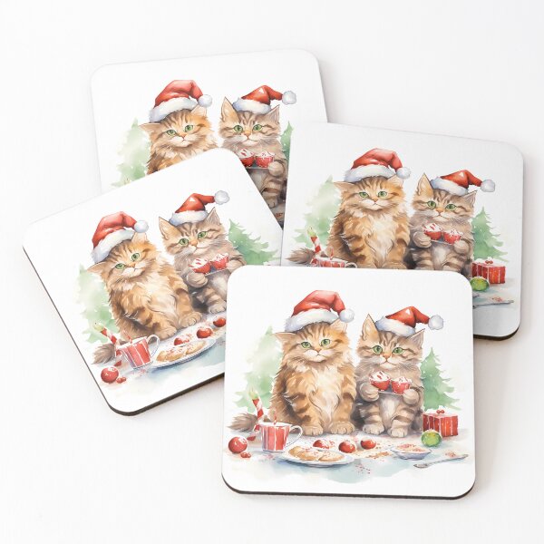 Item preview, Christmas Cats Eating Cookies , Santa hat Cats , Holiday Cats , Watercolor christmas style Cats  designed and sold by Irie Designs.