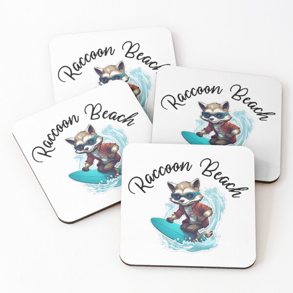 Item preview, Raccoon Surfing - Raccoon Beach (Black Lettering) designed and sold by VelvetRoom.