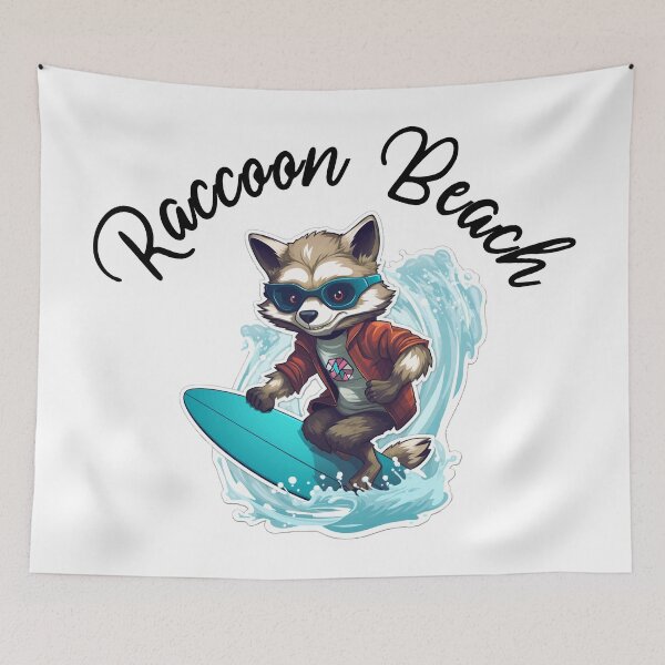 Item preview, Raccoon Surfing - Raccoon Beach (Black Lettering) designed and sold by VelvetRoom.