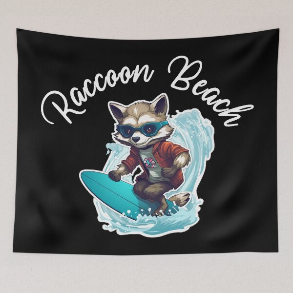 Item preview, Raccoon Surfing - Raccoon Beach (White Lettering) designed and sold by VelvetRoom.