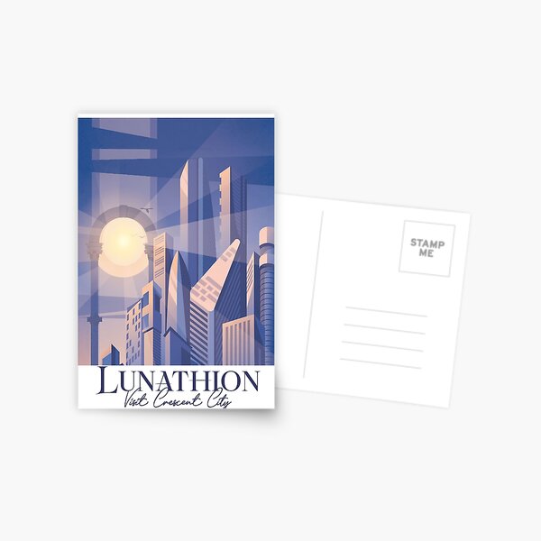 Item preview, Crescent City Travel poster- Lunathion city scape designed and sold by GeekandArtsy.
