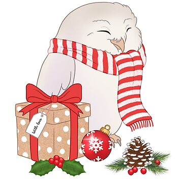 Artwork thumbnail, Cute barn owl with christmas present by Chiwowy