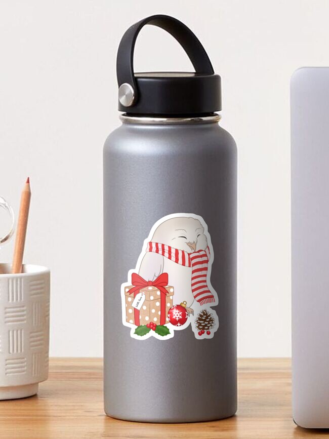Thumbnail 1 of 3, Sticker, Cute barn owl with christmas present designed and sold by Chiwowy.