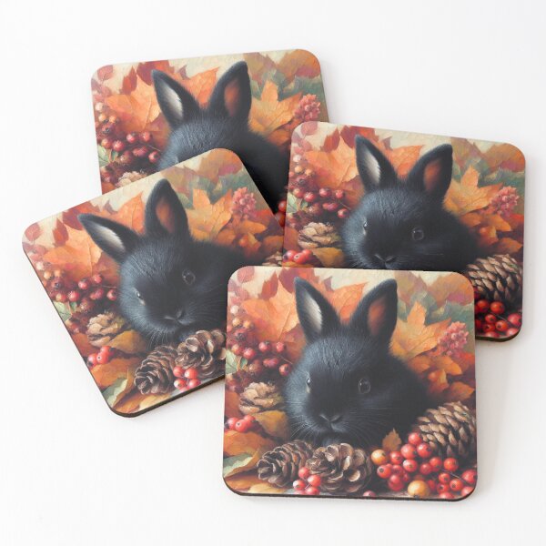 Item preview, Black bunny rabbit in autumn leave designed and sold by LizTodd.