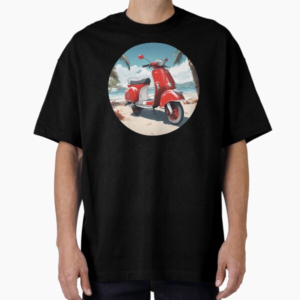 Red and White Scooter on a Tropical Beach Oversized T-Shirt