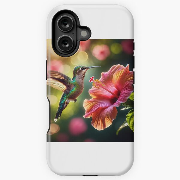 Aperçu de l'œuvre Magnifiques skins, étuis, pochettes et pochettes pour téléphones et ordinateurs portables avec un beau colibri et une fleur rose créée et vendue par mjbprintables.