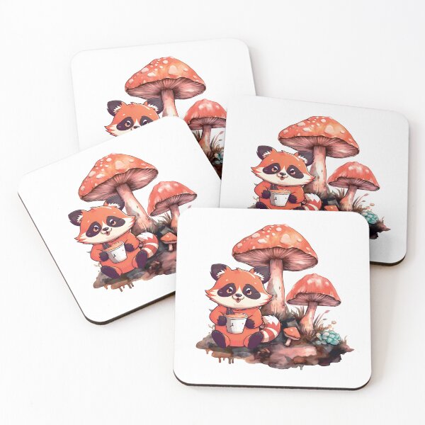 Item preview, Cartoon Racoon Sitting Near Mushrooms designed and sold by Anastasiia Yurevych.