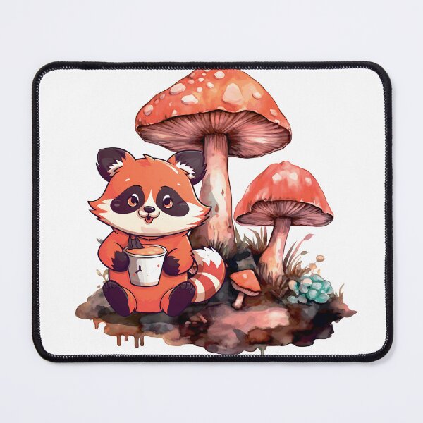 Item preview, Cartoon Racoon Sitting Near Mushrooms designed and sold by Anastasiia Yurevych.