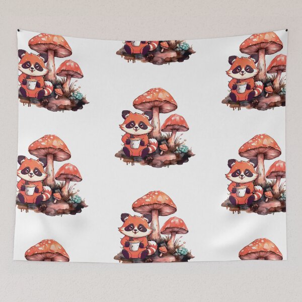 Item preview, Cartoon Racoon Sitting Near Mushrooms designed and sold by Anastasiia Yurevych.