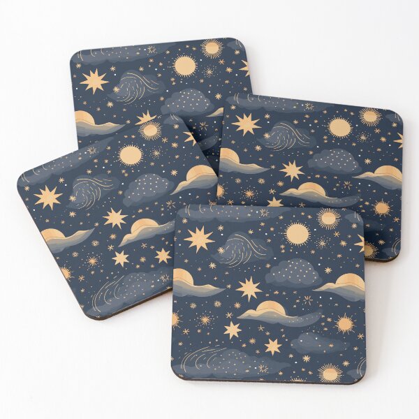 Item preview, Whimsical Celestial Pattern With Moon, Clouds and Stars designed and sold by RetroPrints.