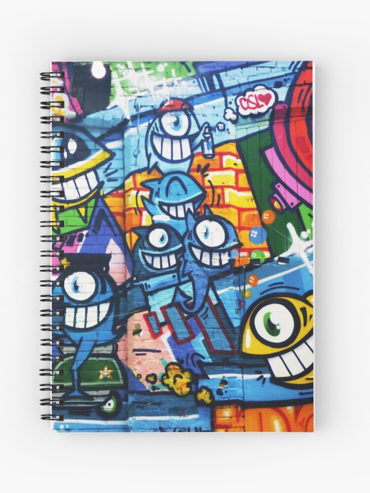 Cuaderno de espiral «Graffiti Urban colorido graffiti ciudad pared cómica  dibujos animados peces con grandes ojos haciendo graffitis» de iresist |  Redbubble