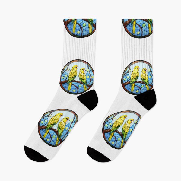 Artikelvorschau, Ein Paar Sittiche im Buntglasstil entworfen und verkauft von stainedglass101.