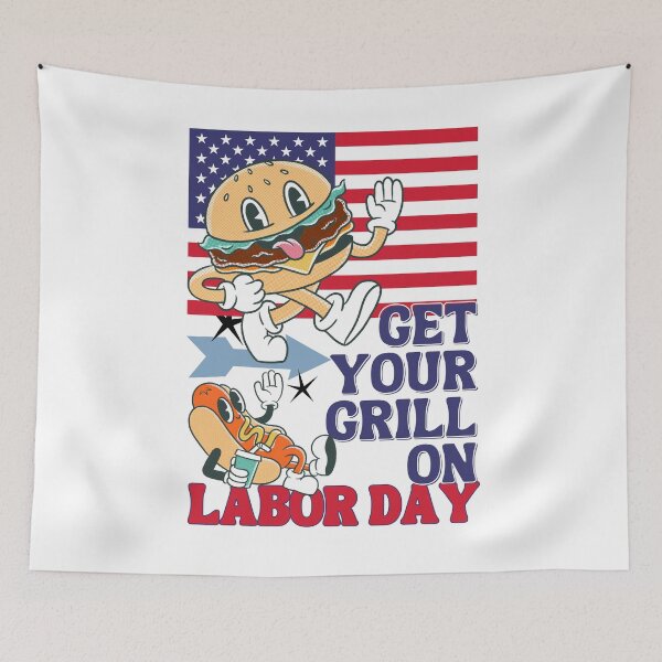 Item preview, Get your grill on, labour day, retro burger and hotdog designed and sold by BritishDelights.