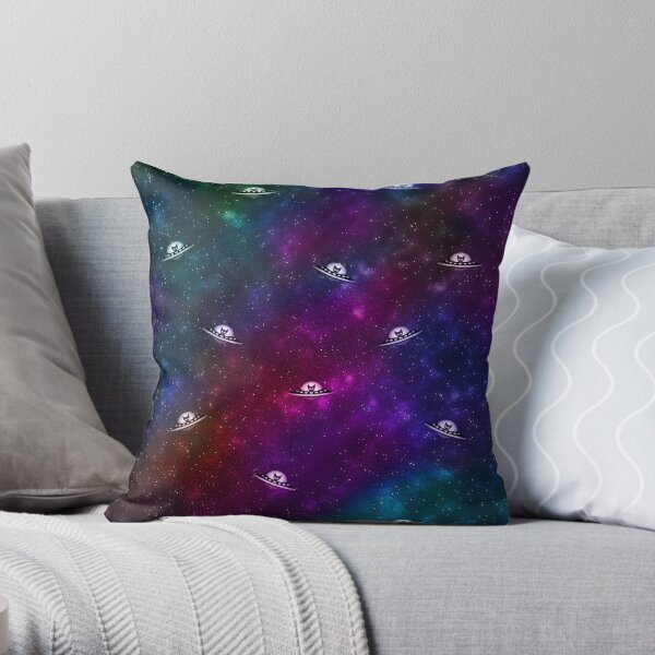 Spaceship Kitten UFOs Throw Pillow