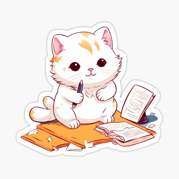 Vista previa del artículo con la obra «gato estudiando», diseñado y vendido por Alongwith-a-lot.