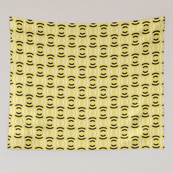 Item preview, Sunshine Yellow Black White Semicircles Lines Waves Arcs Curves Shapes Geometrical Cheerful Pop Art Pattern designed and sold by PenguinForests.
