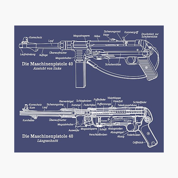 Item preview, MP40 Mitraillette allemande WW2 Maschinenpistole 40 Section transversale à l'intérieur des diagrammes designed and sold by MilitaryMart.