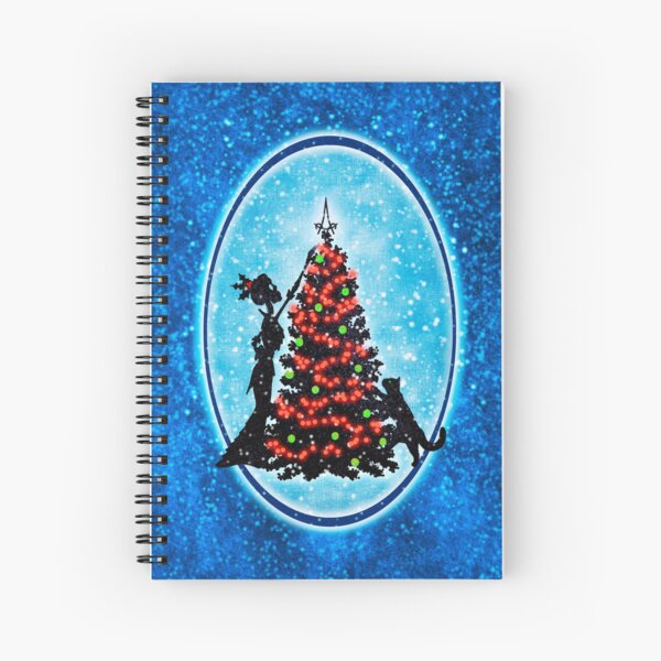 "Deck the Halls" Cat and Skeleton Yule Tree Spiral Notebook