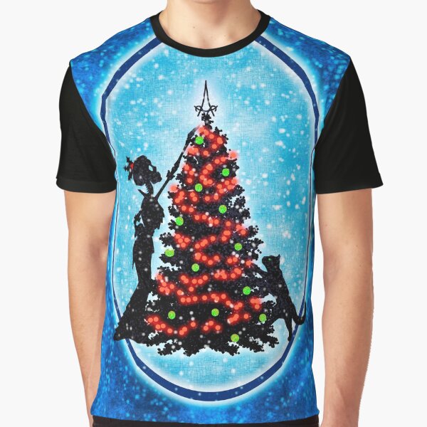 "Deck the Halls" Cat and Skeleton Yule Tree Graphic T-Shirt