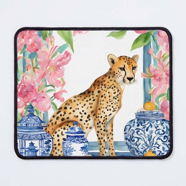 Item preview, Preppy cheetah and chinoiserie jars watercolor designed and sold by SophieClimaArt.
