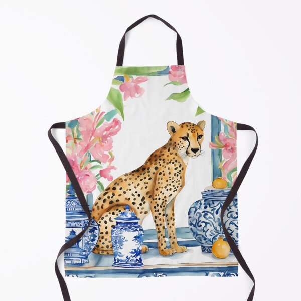 Item preview, Preppy cheetah and chinoiserie jars watercolor designed and sold by SophieClimaArt.