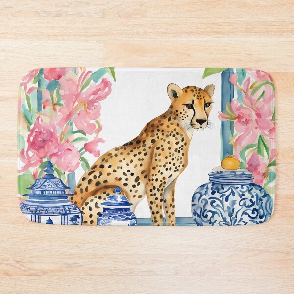 Item preview, Preppy cheetah and chinoiserie jars watercolor designed and sold by SophieClimaArt.