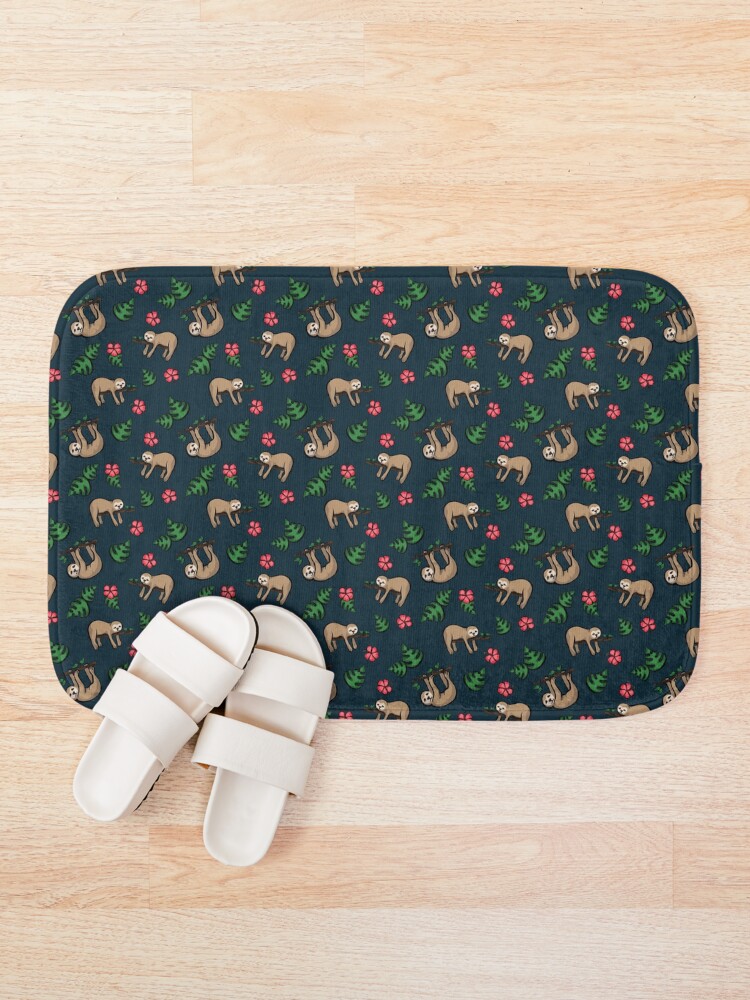 Thumbnail 1 of 6, Bath Mat, Minimalist Tropical Sloth Pattern designed and sold by InkLayer.