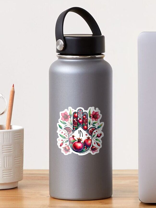 Thumbnail 1 of 3, Sticker, Hamsa Pomegranate Israeli chai designed and sold by lifeachadassah.