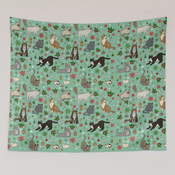 Item preview, Repeating Christmas Cats and Kittens Pattern designed and sold by FunBeliever.