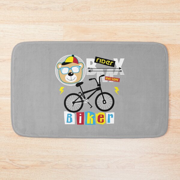 Item preview, cartoon head bear with bike, bmx rider biker, cartoon bear biker designed and sold by GreyStanzione1.