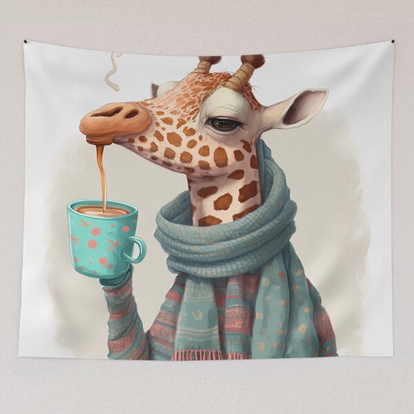 Item preview, Tea Time Giraffe: Whimsical Portrait with Cozy Scarf designed and sold by PaintbrushPlace.