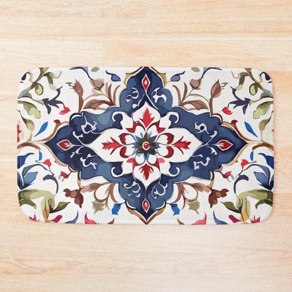 Item preview, Navy Blue Red Olive Green Ottoman Pattern on White  designed and sold by GraphicsClub.