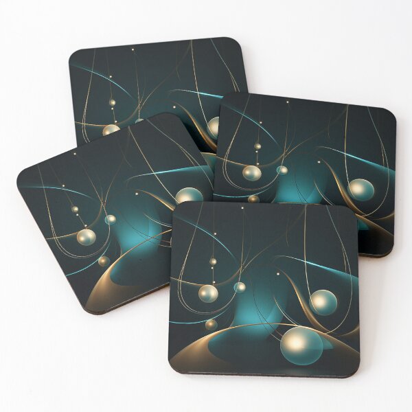 Item preview, Luminous Teal & Gold: Kinetic Lines and Spheres on Dark Canvas designed and sold by PaintbrushPlace.