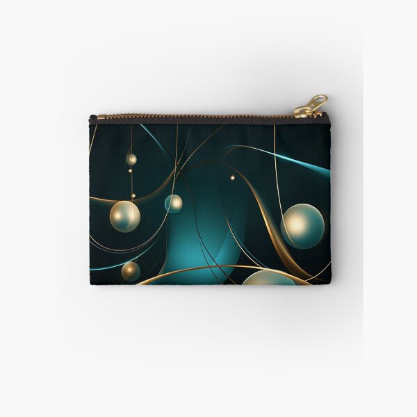 Item preview, Luminous Teal & Gold: Kinetic Lines and Spheres on Dark Canvas designed and sold by PaintbrushPlace.