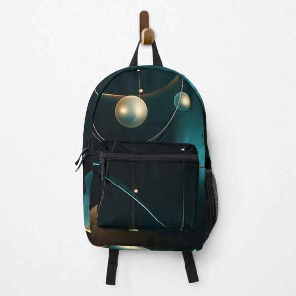 Item preview, Luminous Teal & Gold: Kinetic Lines and Spheres on Dark Canvas designed and sold by PaintbrushPlace.