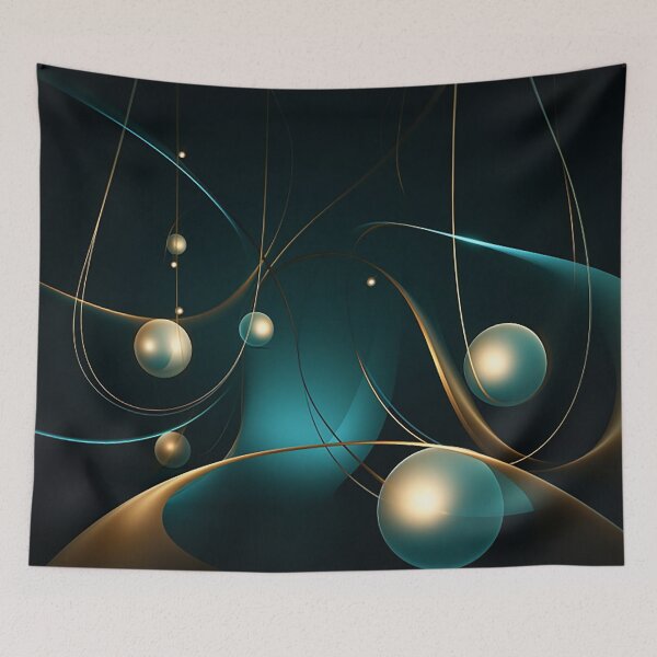 Item preview, Luminous Teal & Gold: Kinetic Lines and Spheres on Dark Canvas designed and sold by PaintbrushPlace.