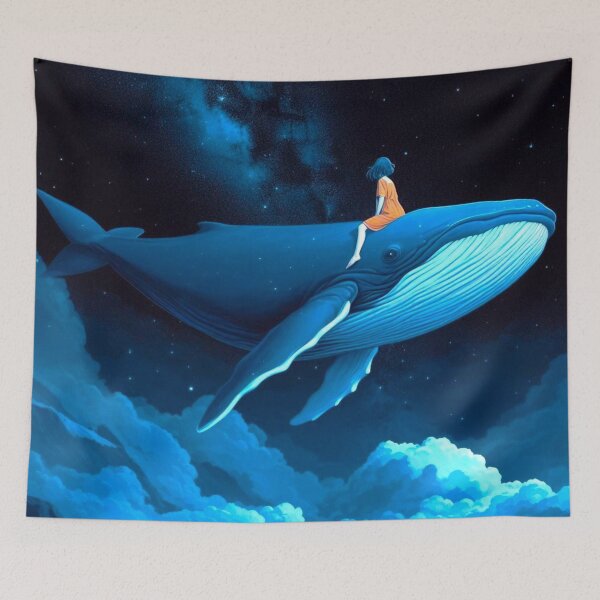 Item preview, A girl sitting on a whale and admiring the sky. designed and sold by growing-mom.