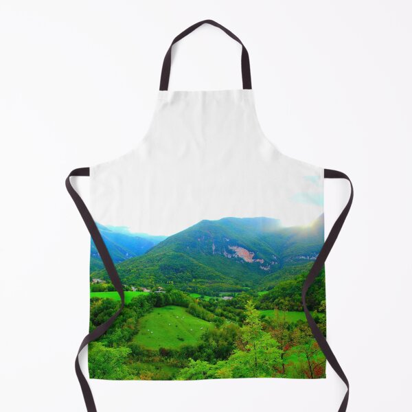 Item preview, View from Sarnano at the Sibillini Mountains, hills, cattle, buildings designed and sold by Kristina Drozd.