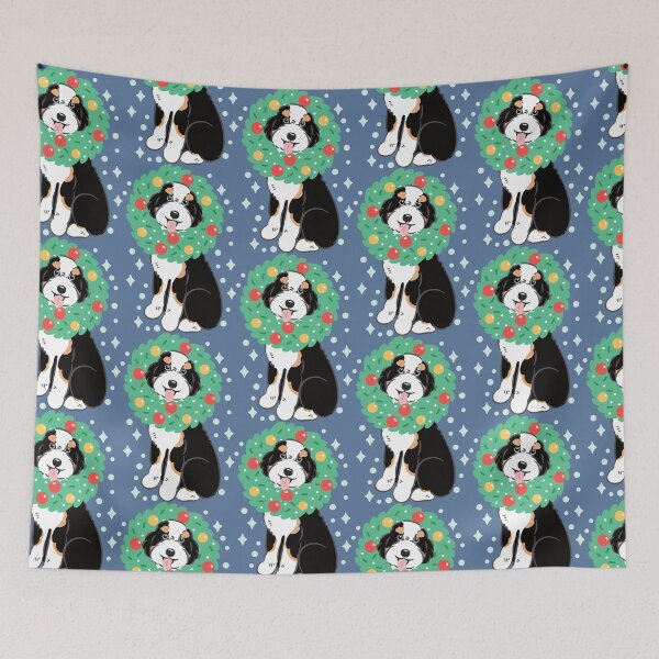 Item preview, Merry Christmas Black TriColor Aussiedoodle Aussie Doodle Dog designed and sold by Lulupainting.