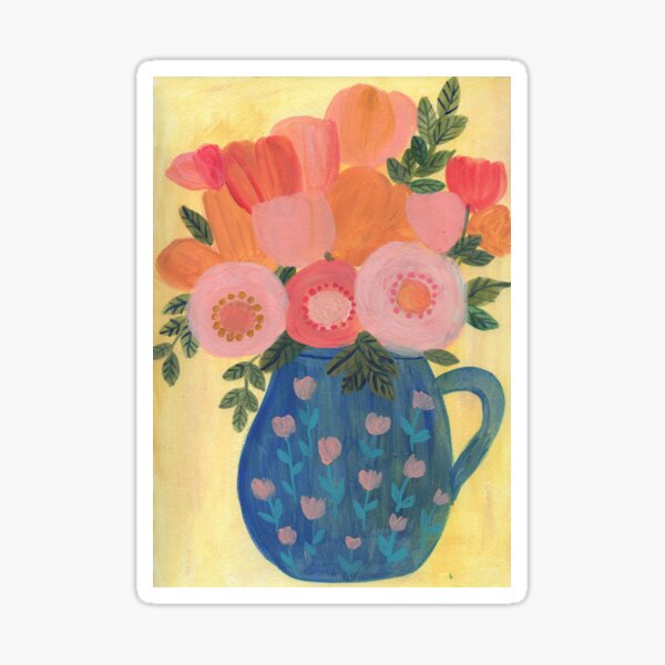 Pink Flower Blue Vase Sticker