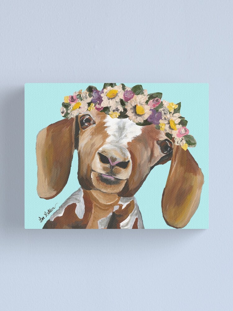 "Goat Farmhouse Art, Goat Flower Crown" Canvas Print for Sale by
