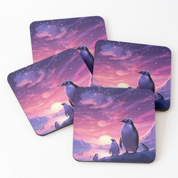 Item preview, Interstellar Penguin Odyssey: Anime-style Purple Night & Rainbow Vistas designed and sold by PaintbrushPlace.