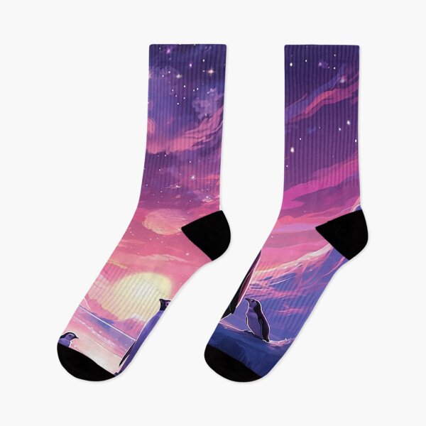 Item preview, Interstellar Penguin Odyssey: Anime-style Purple Night & Rainbow Vistas designed and sold by PaintbrushPlace.