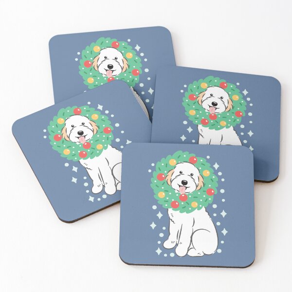 Item preview, Merry Christmas White Cream Aussiedoodle Aussie Doodle Dog designed and sold by Lulupainting.