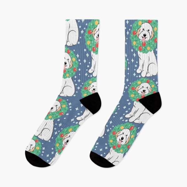 Item preview, Merry Christmas White Cream Aussiedoodle Aussie Doodle Dog designed and sold by Lulupainting.